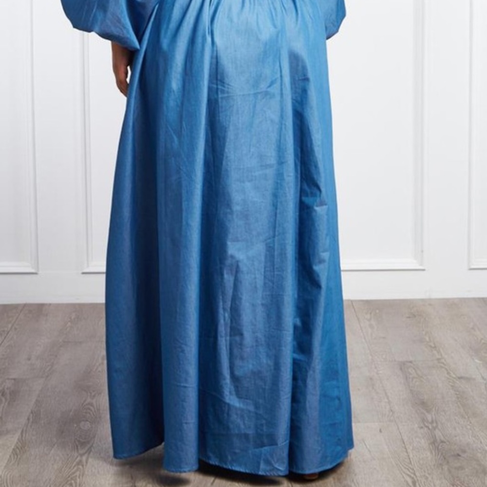 Denim Off Shoulder Maxi Dress - Picture 4 of 5
